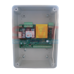 Automation control board mounted inside a weatherproof plastic enclosure, installed for garage or gate automation in Prestons, New South Wales, Australia