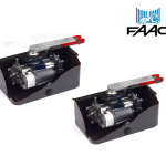 Pair of FAAC underground gate motor actuators with articulated arms for gate automation in Prestons, New South Wales, Australia.