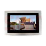 Front view of a video intercom monitor with a wide display screen showing a modern house, used for visitor access control in Prestons, New South Wales, Australia.