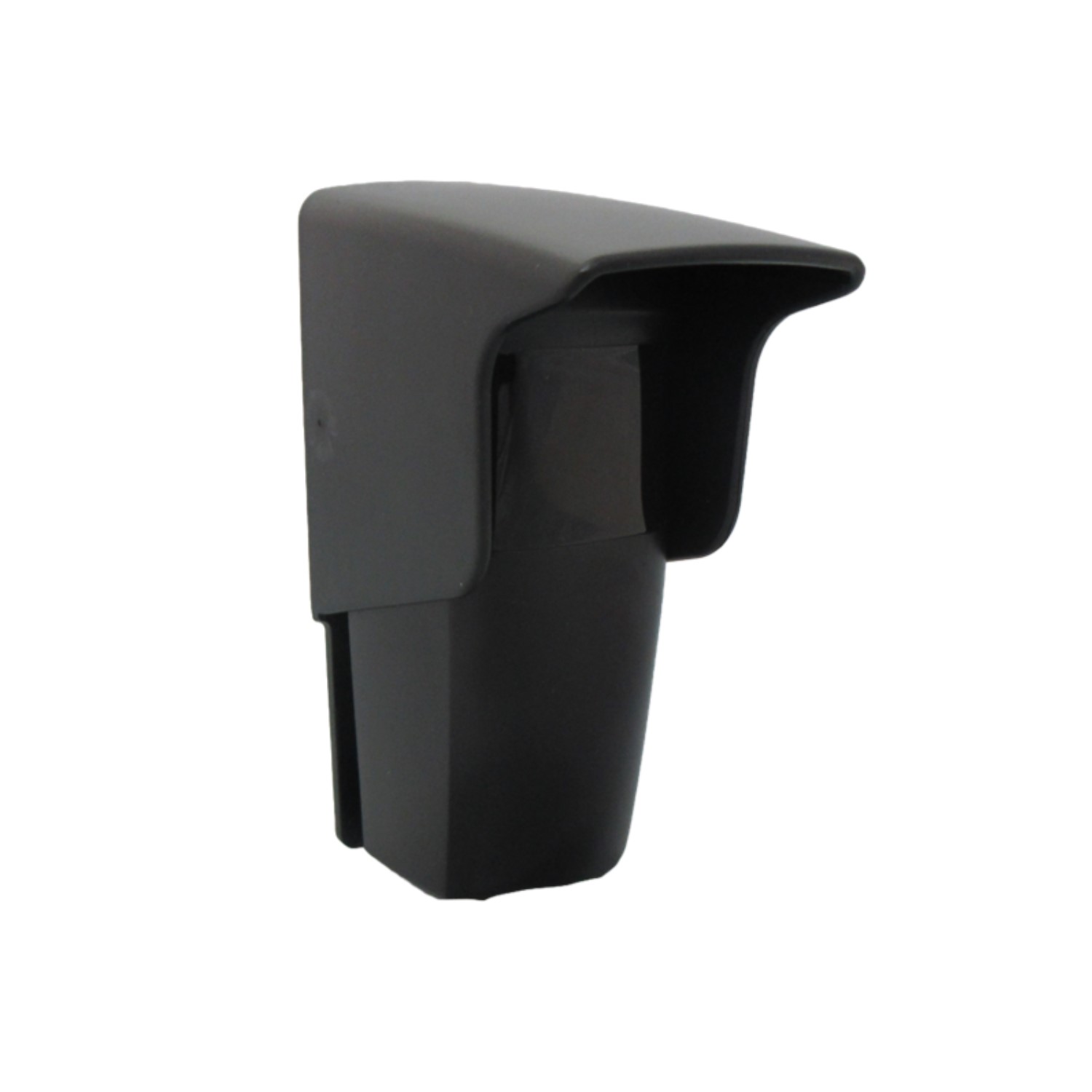 Black outdoor safety sensor with cover for gate, isolated, in Prestons, New South Wales, Australia.