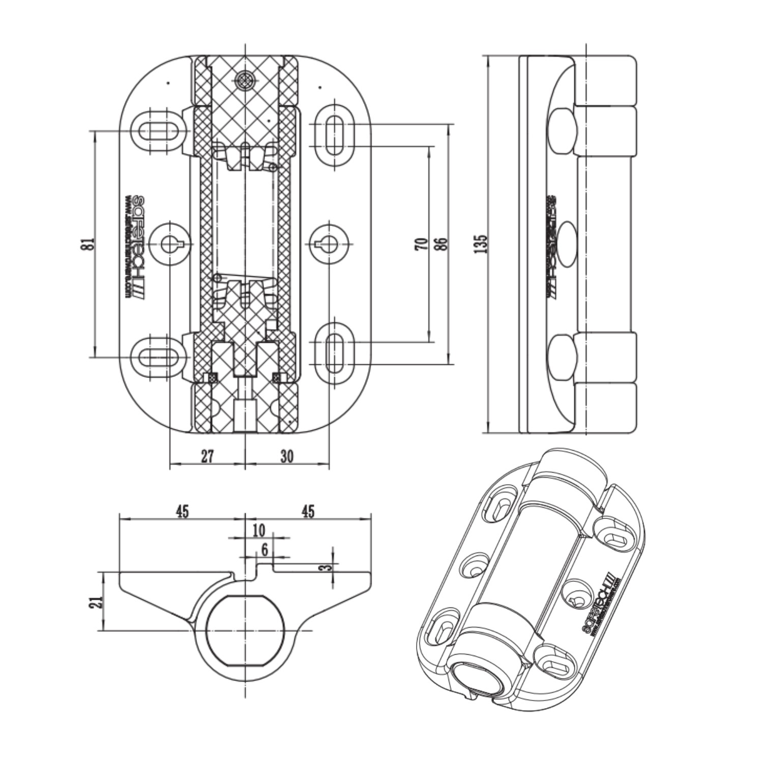 Safetech Safestop Polymer Gate Stop – Front View Direct front-facing product image of the Safetech “SAFESTOP” black polymer gate stop, highlighting its contoured surface and prominent Safetech branding. Designed for effective and durable stopping of swing gates or doors in a variety of environments By SAMT Garage & Gate Automation in Prestons, New South Wales, Australia.