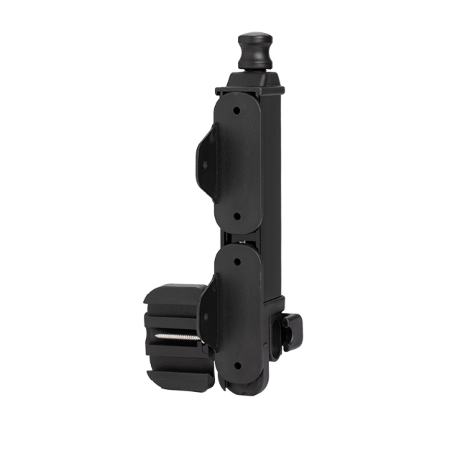 Heavy-Duty Vertical Polymer Gate Latch – Side Profile Side view showing a robust vertical polymer gate latch with adaptive mounting hardware and tension bolts, ideal for secure closing mechanisms on swing gates or fencing panels By SAMT Garage & Gate Automation in Prestons, New South Wales, Australia.